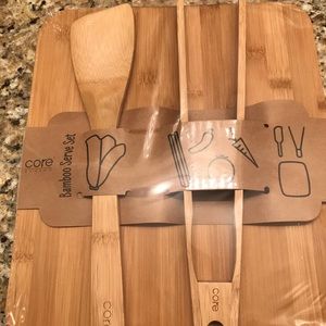 NWT BAMBOO SERVING SET Cutting board tongs spatula